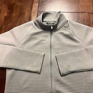 Adidas Jacket Womens‎ Large Gray Ribbed Zip Up Outdoors Run Workout Thumb Holes